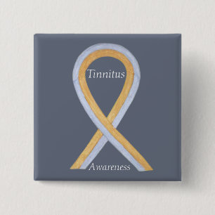 Tinnitus Gold/Silver Awareness Ribbon Custom Butto Button