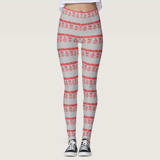 Tinsel HO HO HO (rot) Leggings (Vorderseite)