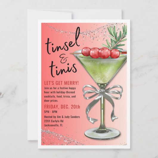 Tinsel & Tinis Holiday Party Invitation Einladung (Vorderseite)