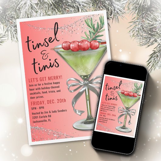 Tinsel & Tinis Holiday Party Invitation Einladung