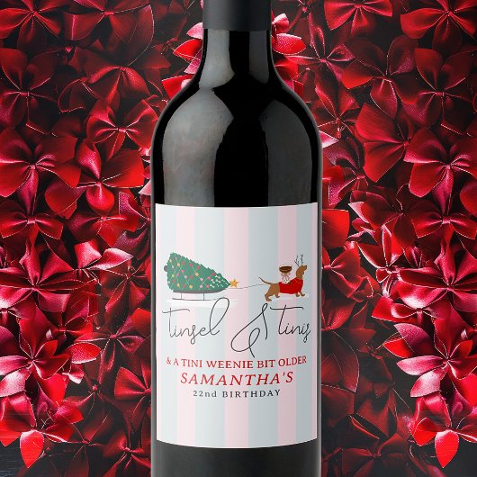 Tinsel & Tinis Tini Weenie Bit Older Xmas Doxie Weinetikett