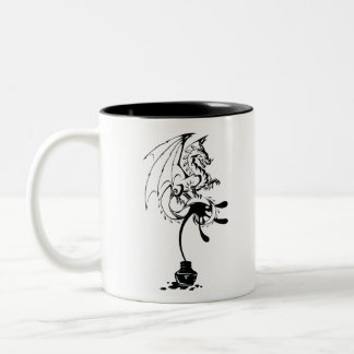 Tinta derramada forma Dragon en negro Zweifarbige Tasse