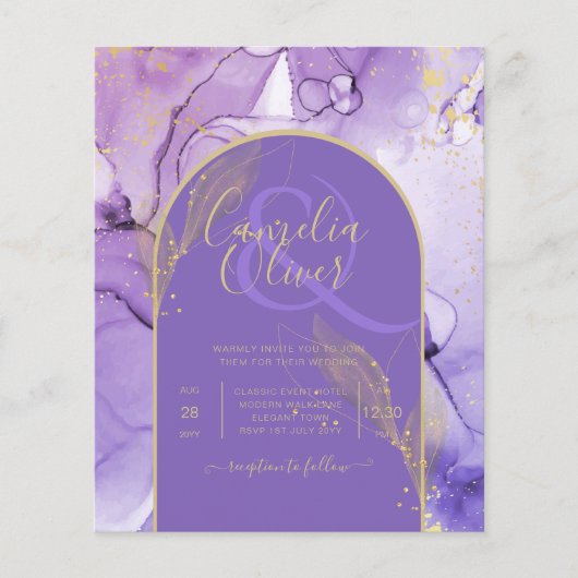 Tinte Abstrakt LILA GOLD Lavendel Wedding INVITE (Vorderseite)