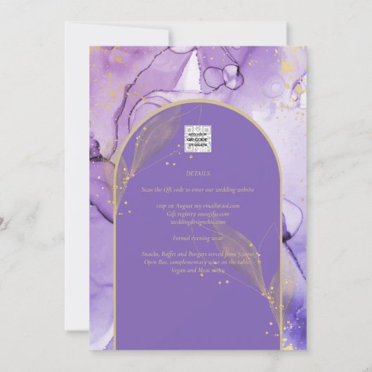 Tinte Abstrakt LILA GOLD Lavendel Wedding INVITE Einladung (Rückseite)
