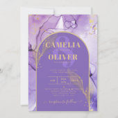 Tinte Abstrakt LILA GOLD Lavendel Wedding INVITE Einladung (Vorderseite)