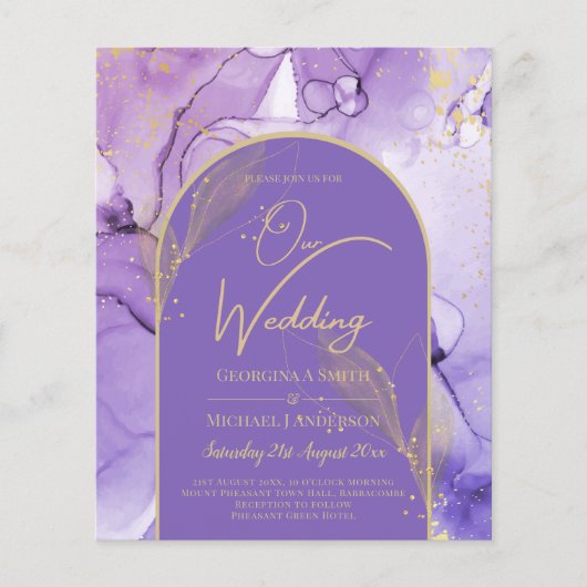 Tinte Abstrakt LILA GOLD Lavendel Wedding INVITE Flyer (Vorne)