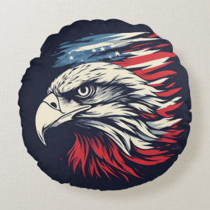 Tinte Adler & Amerikanische Flagge Kunst Freiheit Rundes Kissen