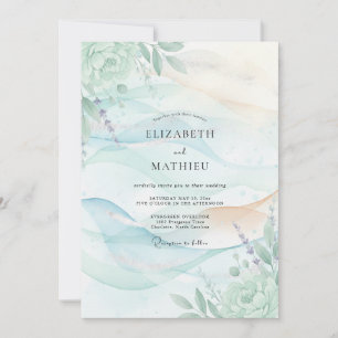 Tinte Aqua Minze Blatt Hochzeit Einladung