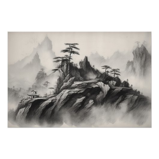 Tinte auf Papier Landschaft Poster (Vorderseite)