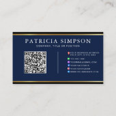 Tinte Blau & Goldrand Moderne QR-Code-Vorlage Visitenkarte (Rückseite)