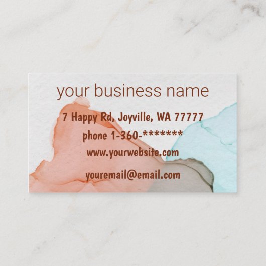 Tinte Cloud Swirl Trendy Modern Caramel Green Blue Visitenkarte (Rückseite)