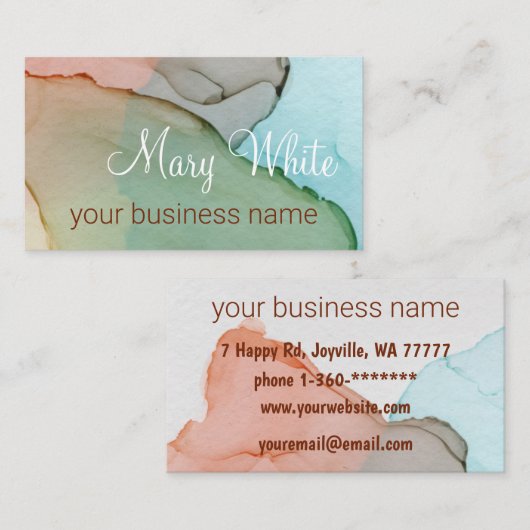 Tinte Cloud Swirl Trendy Modern Caramel Green Blue Visitenkarte (Vorne/Hinten)