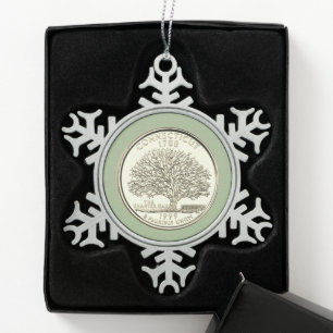 Tinte Connecticut Staat Quarter Schneeflocken Zinn-Ornament