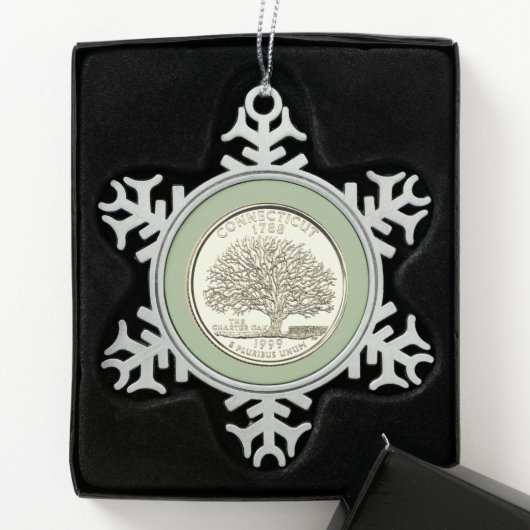 Tinte Connecticut Staat Quarter Schneeflocken Zinn-Ornament (Box)