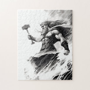 Tinte des nordischen Mythologie-Gottes Thor Puzzle