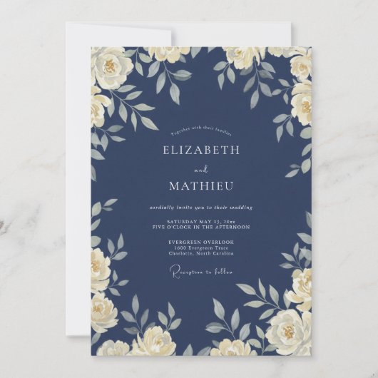 Tinte Elfenbein Blatt Hochzeit Einladung (Vorderseite)