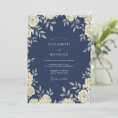 Tinte Elfenbein Blatt Hochzeit Einladung (Stehend Vorderseite)