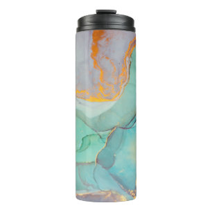 Tinte, Farbe, abstrakt. Nahaufnahme des Gemäldes. Thermosbecher