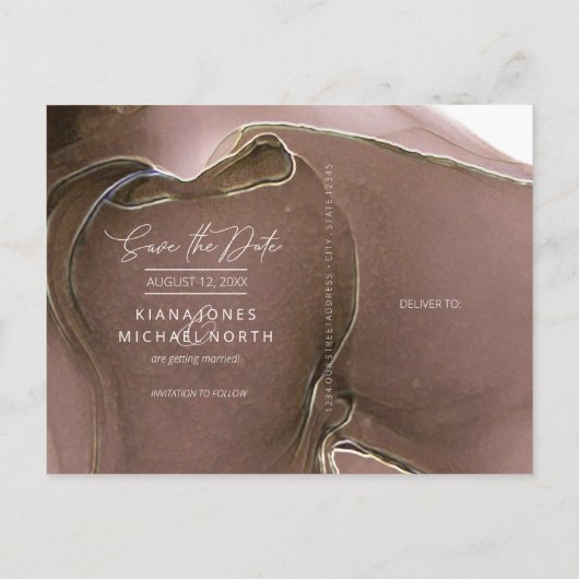 Tinte Flow Wedding Save the Date Taupe ID762 Ankündigungspostkarte (Rückseite)