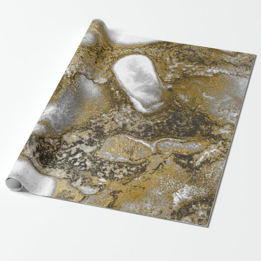 Tinte Gold Liquid Paint Gray Schwarz-weiß Abstrakt Geschenkpapier (Ungerollt)