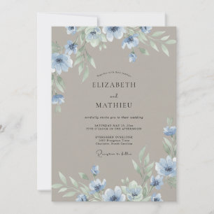Tinte Immergrün Brauntöne Wildblumen Hochzeit Einladung