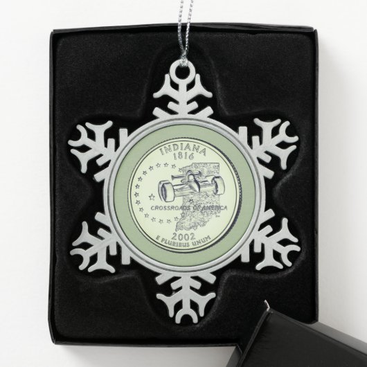 Tinte Indiana Staat Quarter Schneeflocken Zinn-Ornament (Box)
