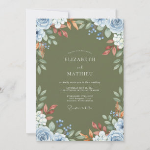 Tinte Oliv Azurblüten-Hochzeit Einladung