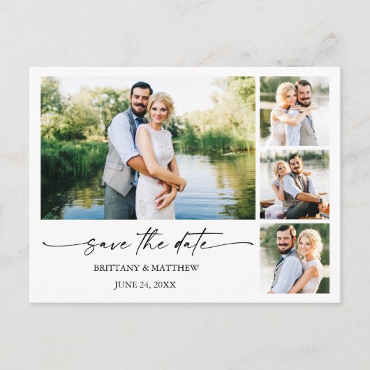 Tinte Pen Script 4 Foto Modernes Save the Date Postkarte (Vorderseite)