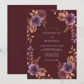 Tinte Pflaume Bernstein Blättrige Hochzeit Einladung (Vorne/Hinten)