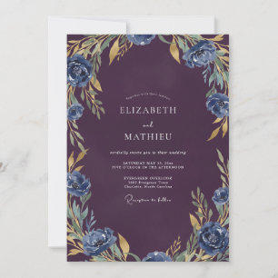 Tinte Pflaume Saphir Blatt Hochzeit Einladung