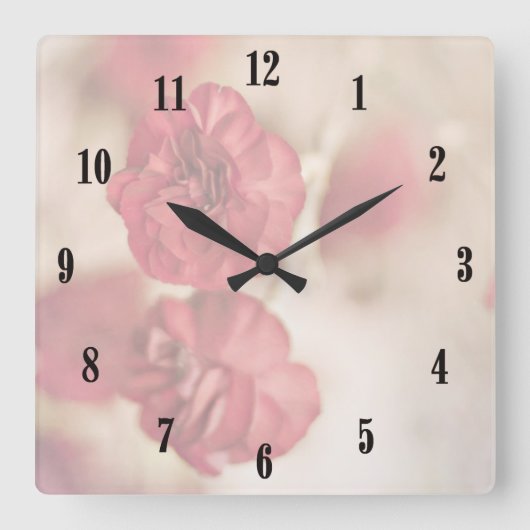 Tinte rosa Blume Wall Clock Quadratische Wanduhr (Vorderseite)