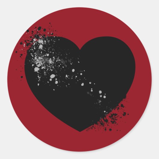 Tinte schwarzes Herz geplasht. Runder Aufkleber (Vorderseite)