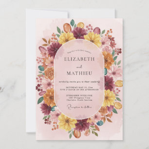 Tinte Senf Pflaumen Kranz Hochzeit Einladung
