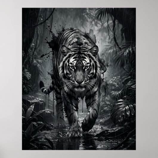 Tinte Tiger Dschungel Sturm Poster (Vorne)