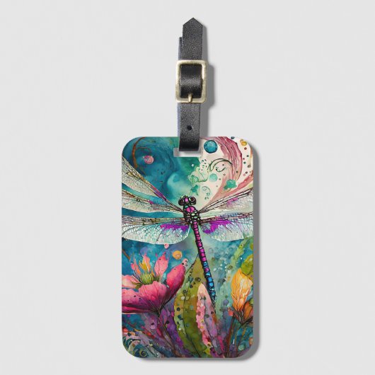Tinte und Pen Wasserfarbendragonfly Gepäckanhänger (Vorderseite Vertikal)