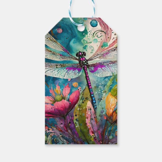 Tinte und Pen Wasserfarbendragonfly Geschenkanhänger (Vorderseite)
