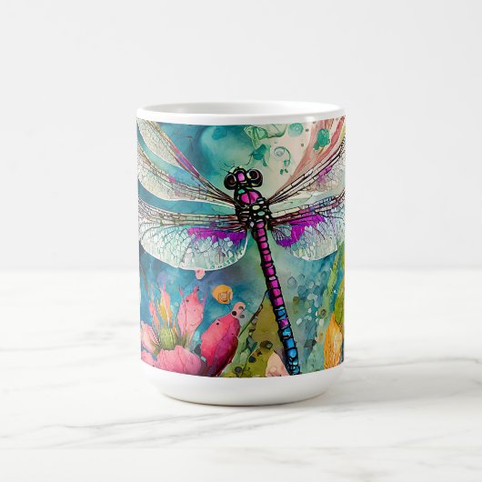 Tinte und Pen Wasserfarbendragonfly Kaffeetasse (Mittel)