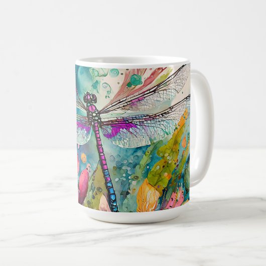 Tinte und Pen Wasserfarbendragonfly Kaffeetasse (VorderseiteRechts)