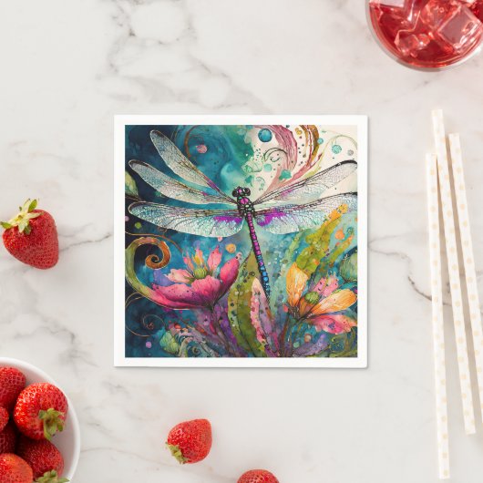 Tinte und Pen Wasserfarbendragonfly Serviette (Beispiel)