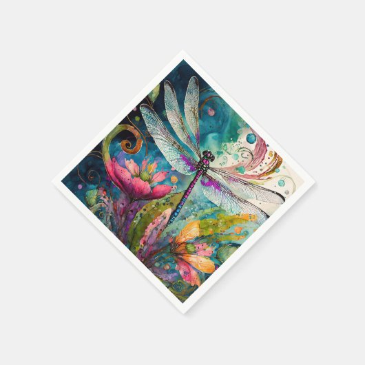 Tinte und Pen Wasserfarbendragonfly Serviette (Ecke)