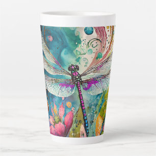 Tinte und Pen Wasserfarbene Dragonfly Latte Tasse