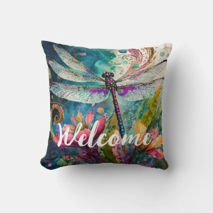Tinte und Pen Watercolor Dragonfly Willkommen Kissen