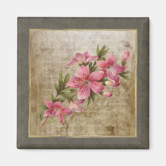 Tinte Vintage Blumenschrift Rosa Magnet (Vorne)
