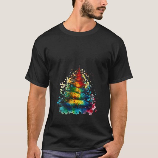 Tinte Weihnachtsbaum bunt Xmas Idee Cre T-Shirt (Vorderseite)