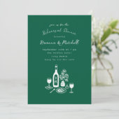 Tinte Whimsical Hand Drawing Green Probe Dinner Einladung (Stehend Vorderseite)