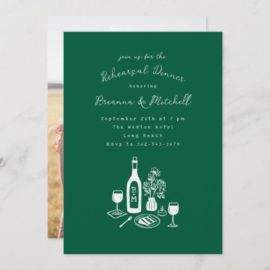 Tinte Whimsical Hand Drawing Green Probe Dinner Einladung (Vorne/Hinten)