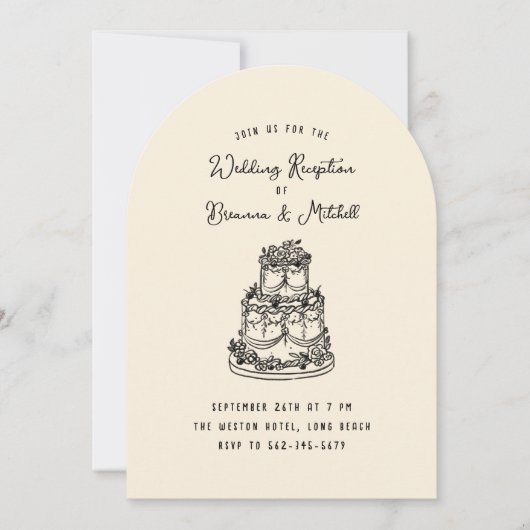 Tinte Whimsical Hand Drawn Cake Hochzeit Empfang Einladung (Vorderseite)