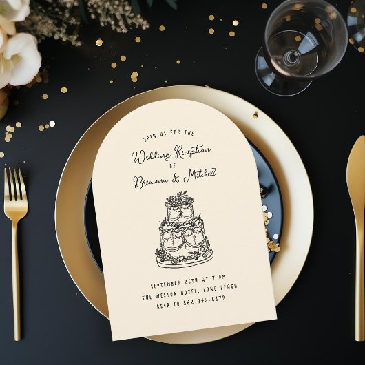 Tinte Whimsical Hand Drawn Cake Hochzeit Empfang Einladung