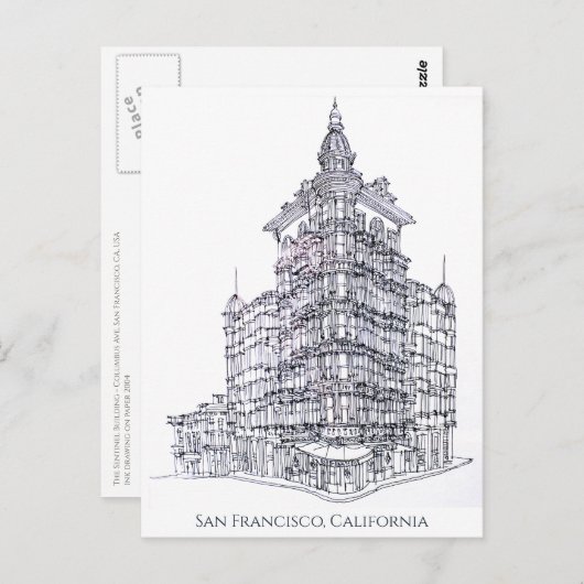 Tinte Zeichnend Columbus Tower, San Francisco, CA Postkarte (Vorne/Hinten)
