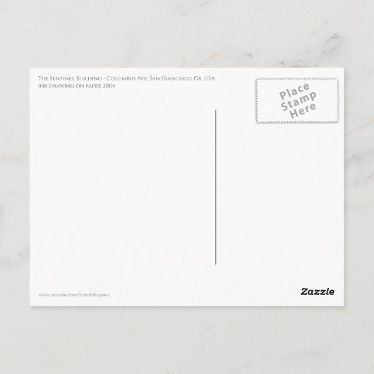 Tinte Zeichnend Columbus Tower, San Francisco, CA Postkarte (Rückseite)